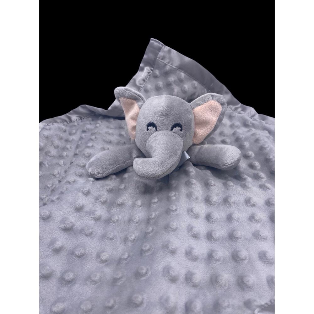 Elephant Lovey Minky Soft Velour Gray Satin Back Baby Plush Security 14"x14"